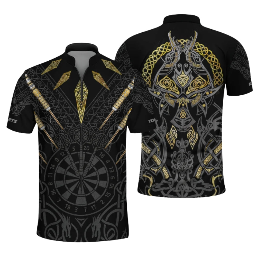 Black And Gold Custom Viking Darts Jersey Mens, Custom Viking Darts Shirts DZ0060