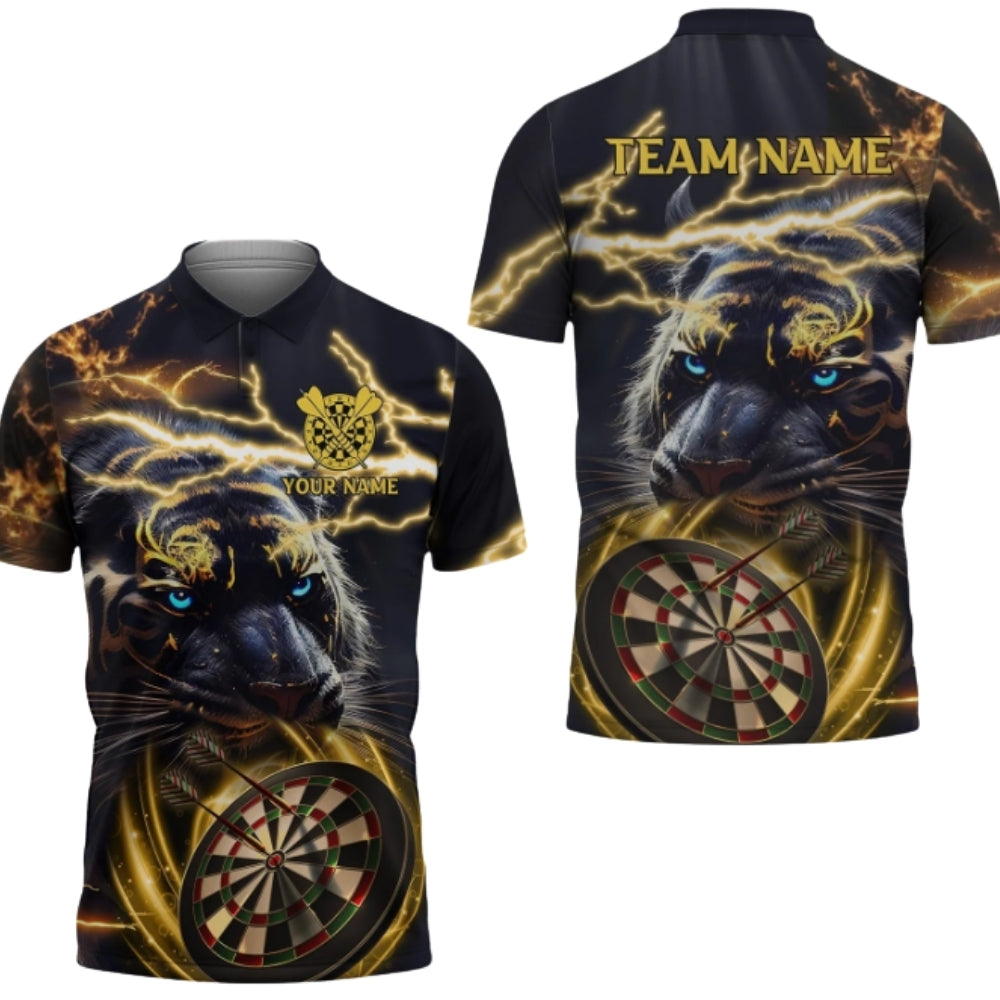 Custom Thunder Tiger Black And Yellow Darts Polo Shirt For Men, Custom Tiger Dart Team Shirts DZ0063