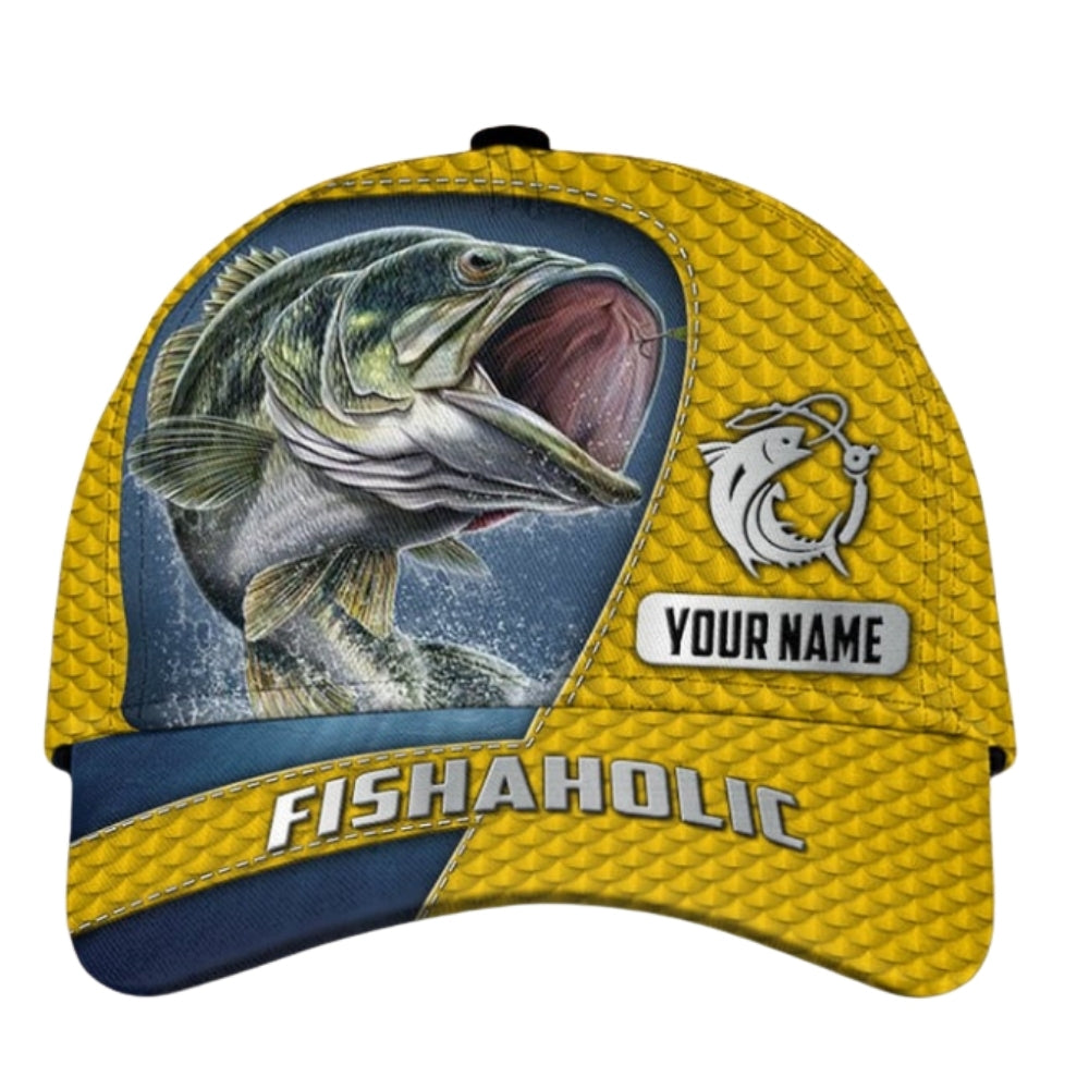 Fishaholic Personalized Fishing 3D Printed Cap, Custom Name Fishing Lover Hat CP0417