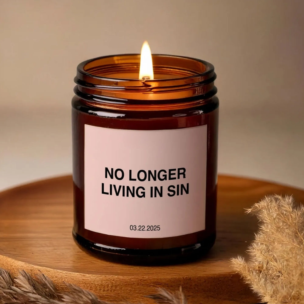 No Longer Living In Sin Personalized Engagement Candle, Custom Funny Wedding Engagement Anniversary Candle WD0130