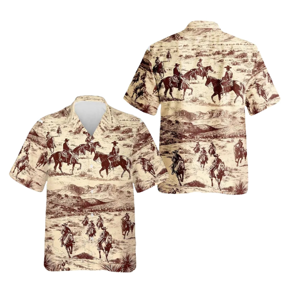 Vintage Cowboy Horse Riding Hawaiian Shirt For Men, Western Hawaiian Shirts HE0132