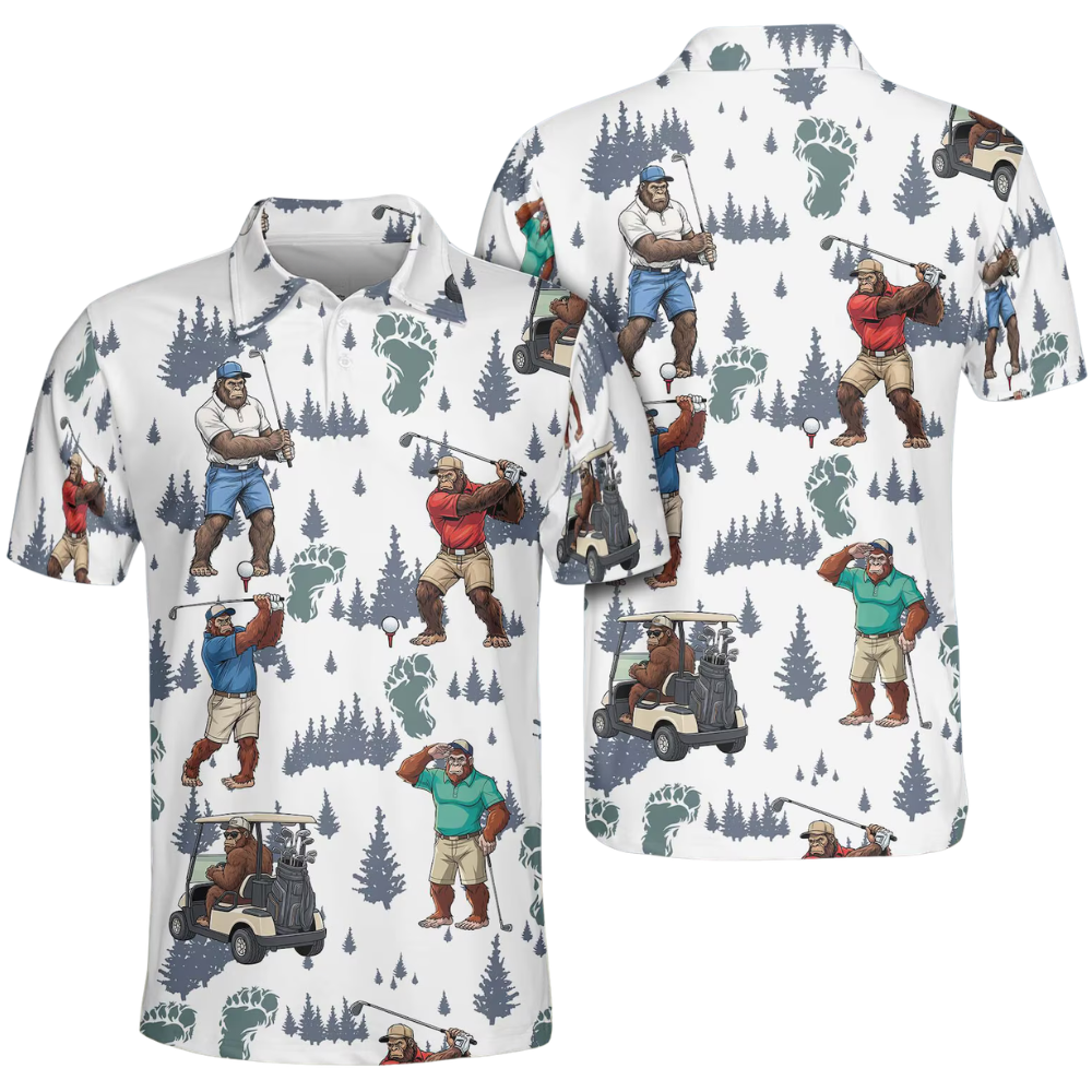 Men's Sasquatch Bigfoot Golf Polo Shirt, Bigfoot Golf Shirt GE0585