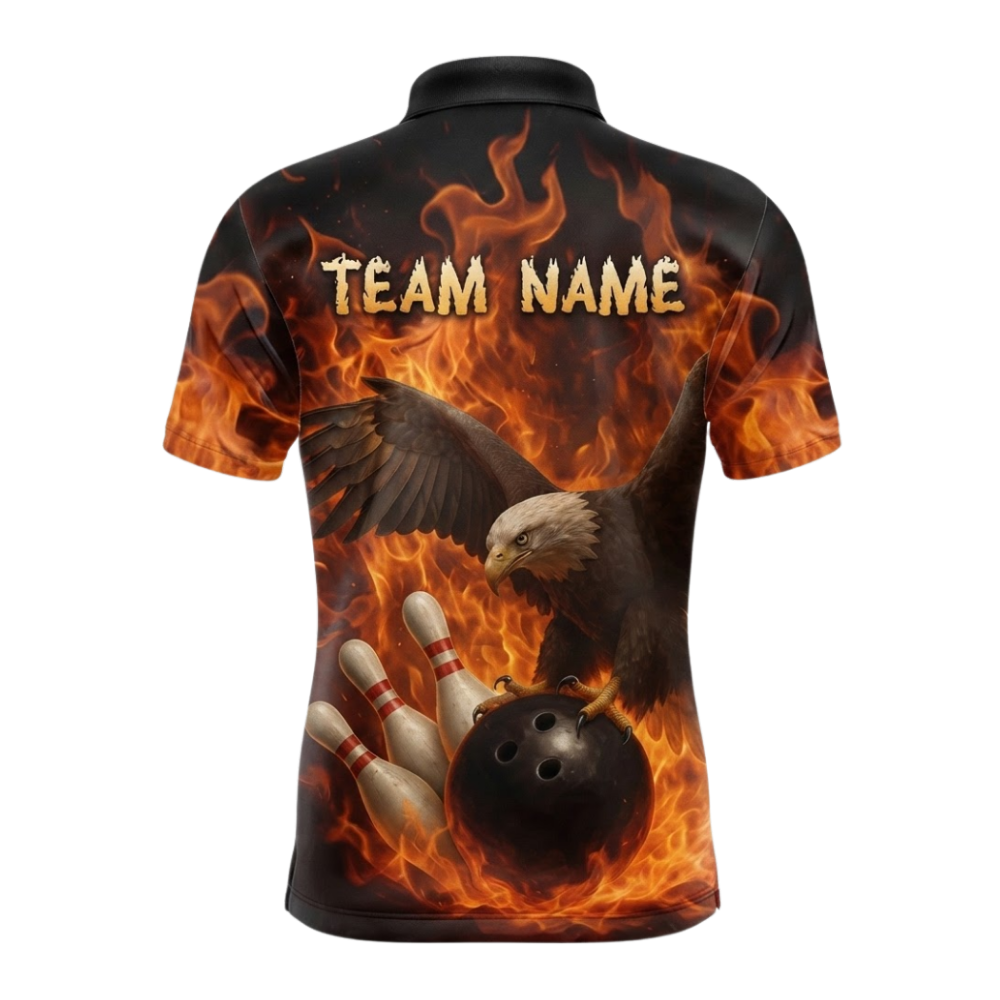 Custom Eagle Flame Mens Bowling Polo Shirt, Custom Eagle Team Bowling Shirts BZ0659