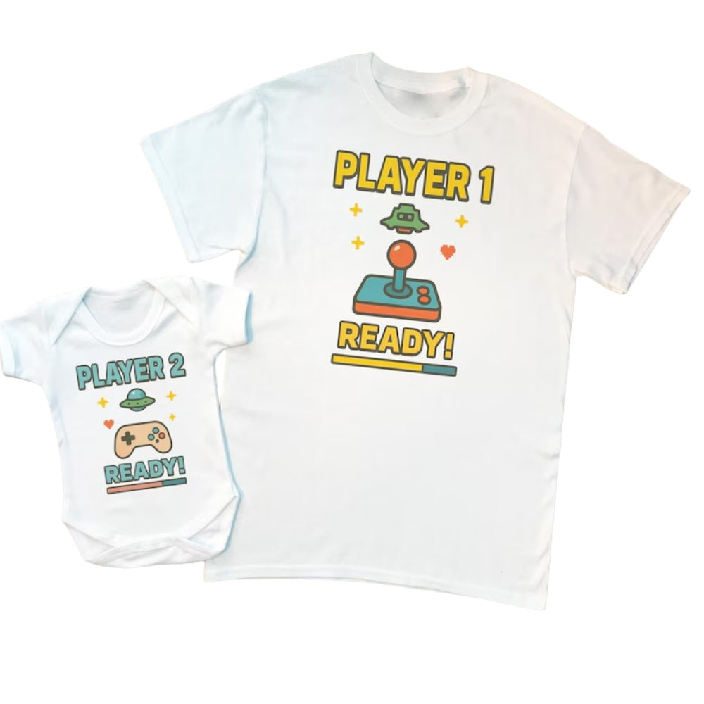 Player 1 & 2 Ready Matching Daddy And Baby Matching T Shirt, Game Lover Matching Father And Child Shirts ET1010