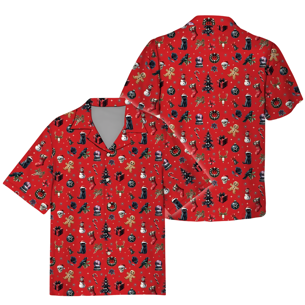 Skull Christmas Black Hawaiian Shirt For Men, Christmas Hawaiian Shirt HE0802