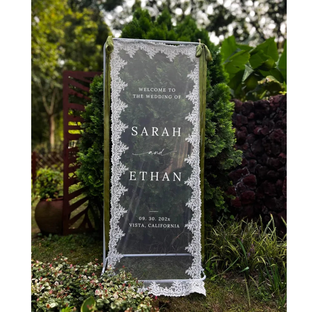 Personalized Lace Wedding Welcome Sign, Custom Lace Welcome Banner For Wedding WD0228