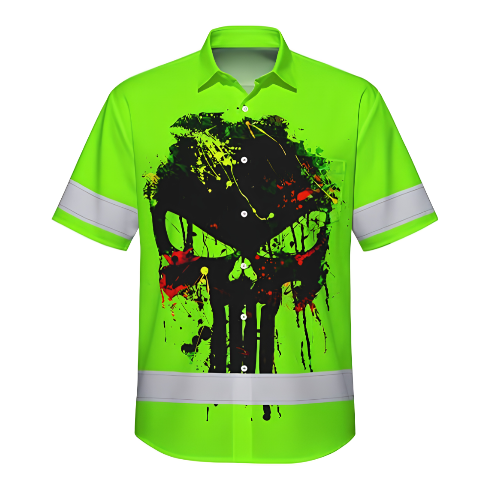 Custom Skull Neon Green Hawaiian Shirt Mens, Custom Skull Hawaiian Shirt HE0749