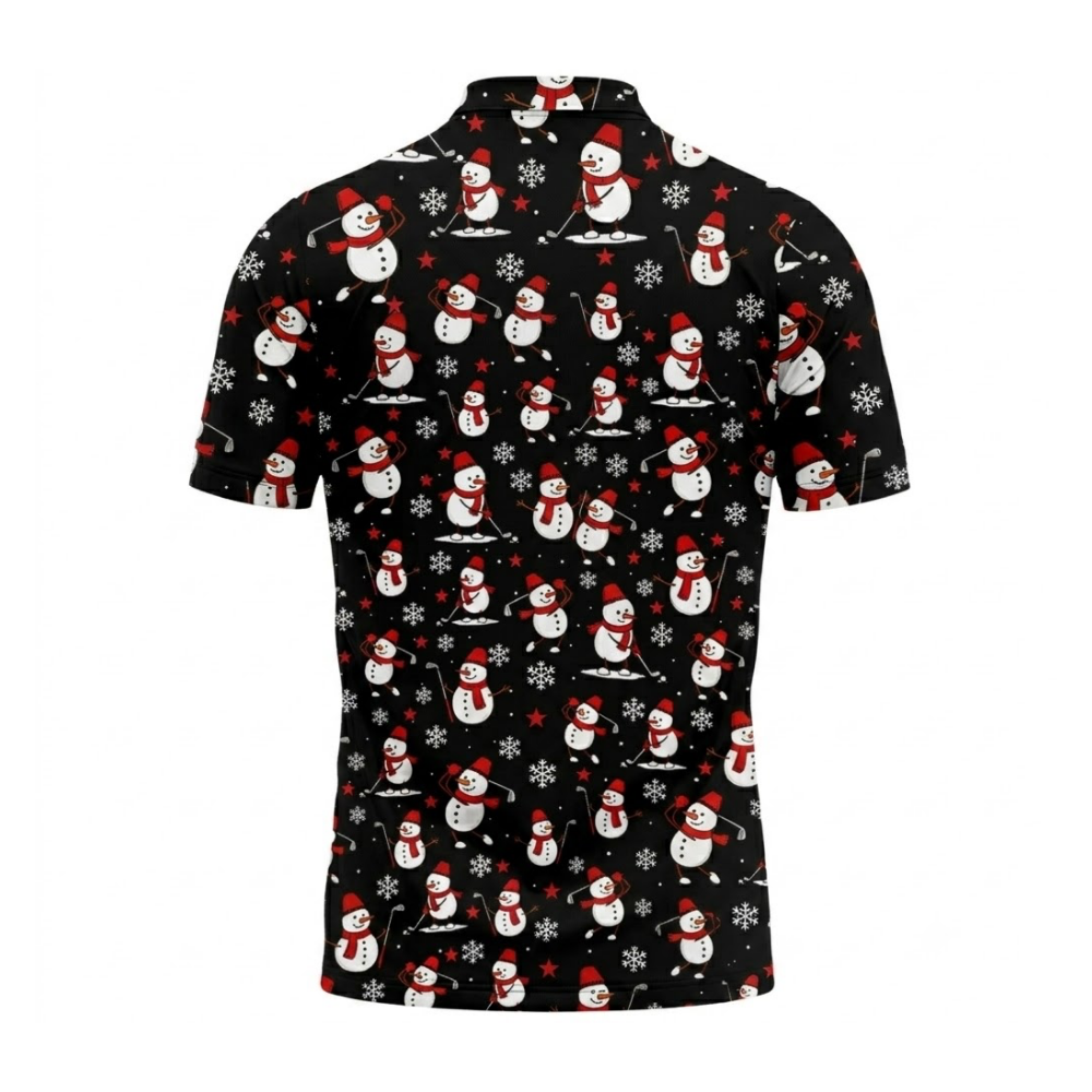 Funny Snowman Play Golf Mens Golf Polo Shirt Black, Christmas Golf Shirt GZ0355