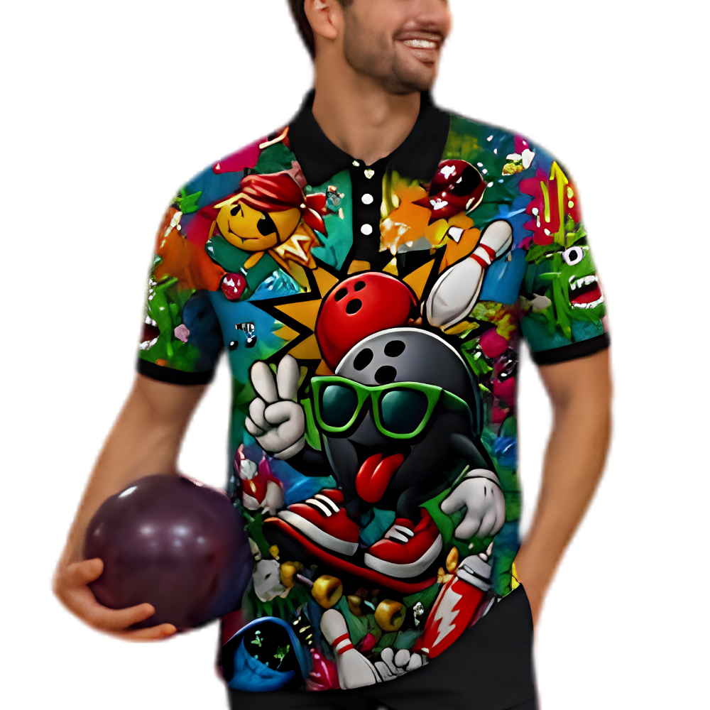 Custom Funny Ball Graffiti Bowling Mens Polo Shirt, Custom Team Graffiti Bowling Shirt BZ0952