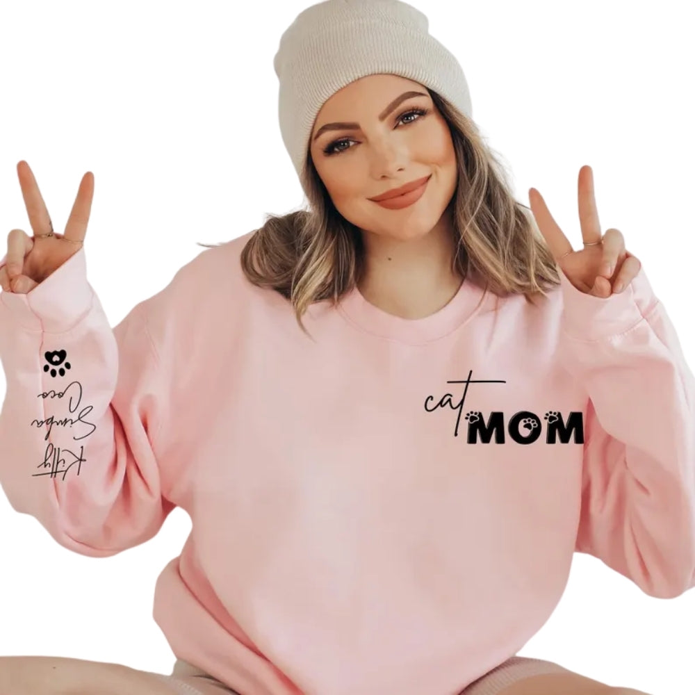 Custom Cat Mom Sweatshirt, Custom Cat Mama Sweatshirt 2D0527