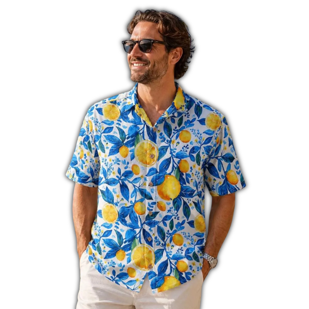 Lemon Yellow And Blue Hawaiian Shirt For Men Women, Lemon Hawaiian Shirt HE0907
