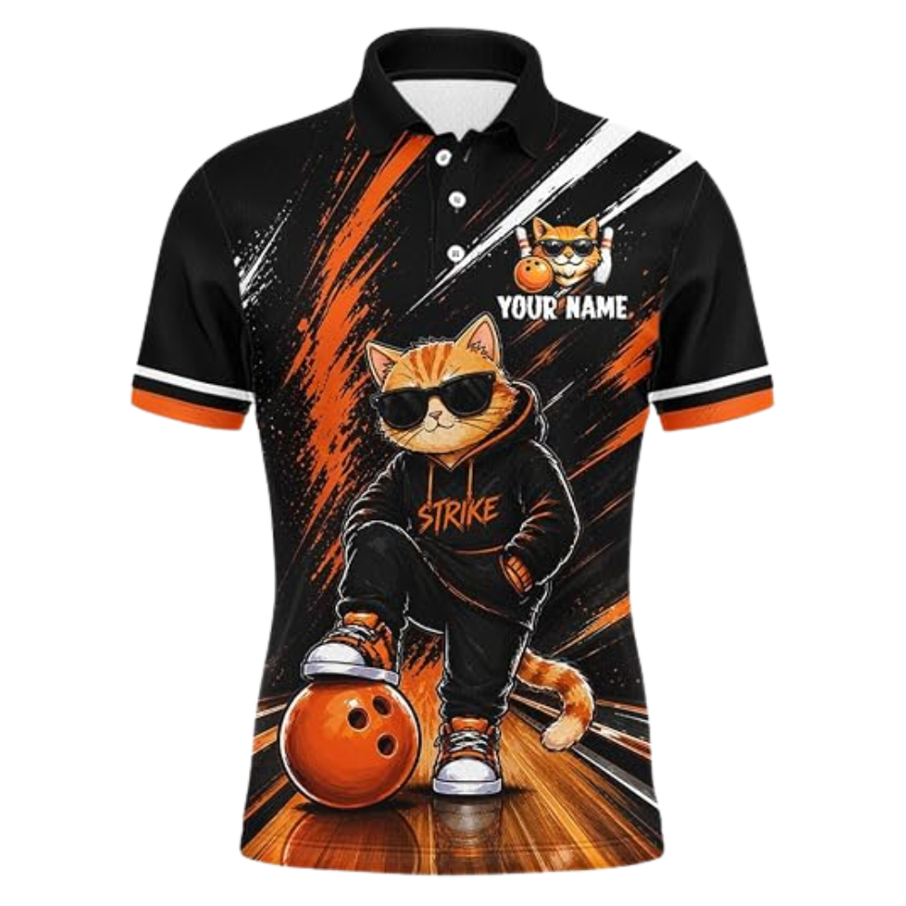 Cool Cat Custom Mens Bowling Polo Shirt, Custom Cat Bowling Team Shirt BZ0877