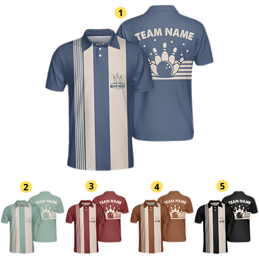 Custom Vintage Blue Beige Bowling Polo Shirt For Men, Custom Vintage Bowling Team Shirts BZ0907