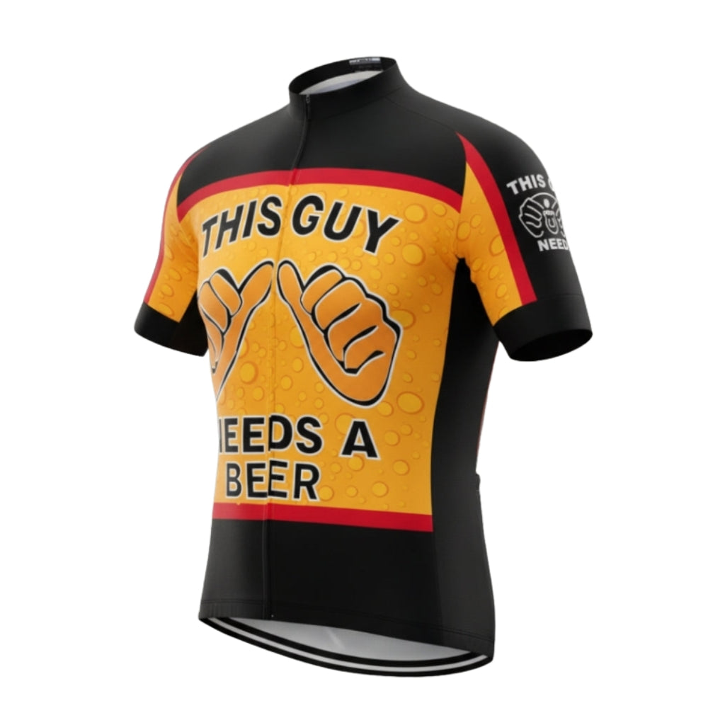 This Guy Need A Beer Men's Cycling Short Sleeve Jersey, Funny Beer Cycling Jerseys CZ0037