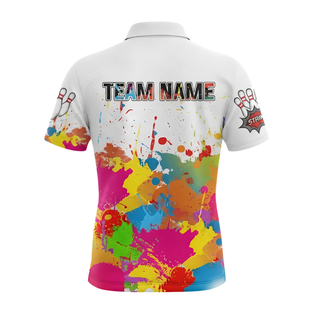 Custom Mens Colorfull White Bowling Polo Shirt, Custom Team Multicolor Bowling Shirts BZ0544