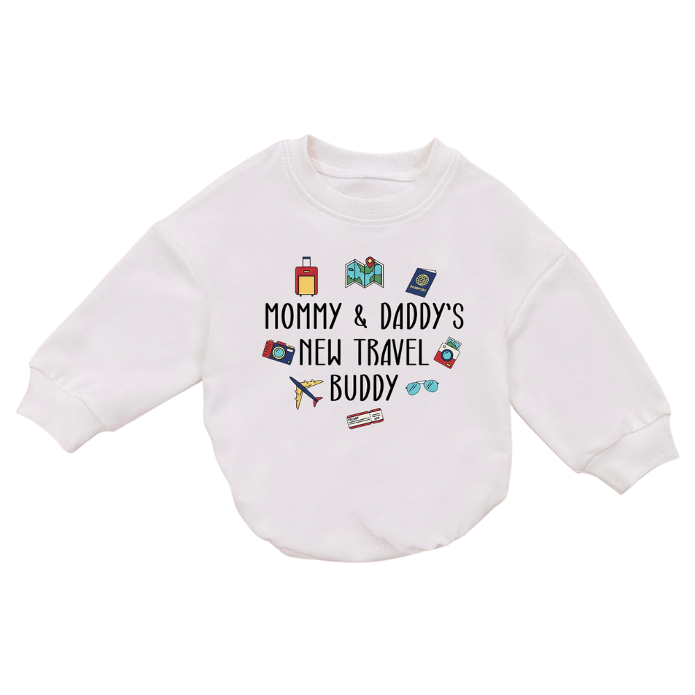 Mommy & Daddy's New Travel Buddy Baby Romper Sweater, Travel Baby Romper Sweatshirt BB0178