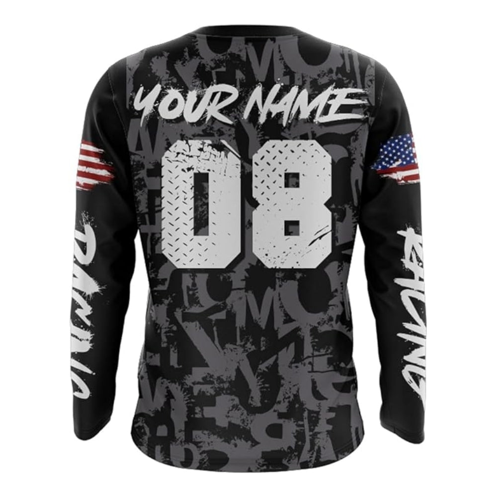 Custom Skull USA Flag Long Sleeve Motocross Jersey For Men, Custom Skull Dirt Bike Shirts MZ0003