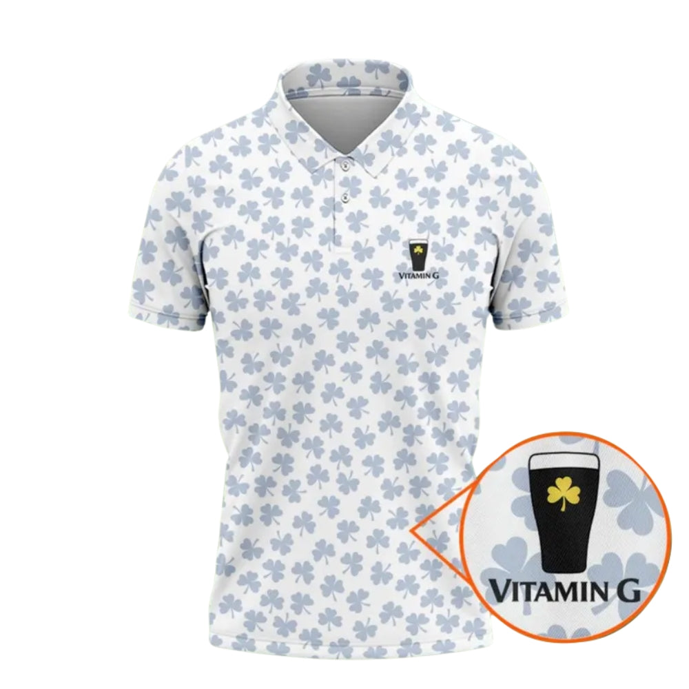 Vitamin G Irish Shamrock Golf Polo Shirt For Mens, Patrick's Day Golf Shirts GE0267