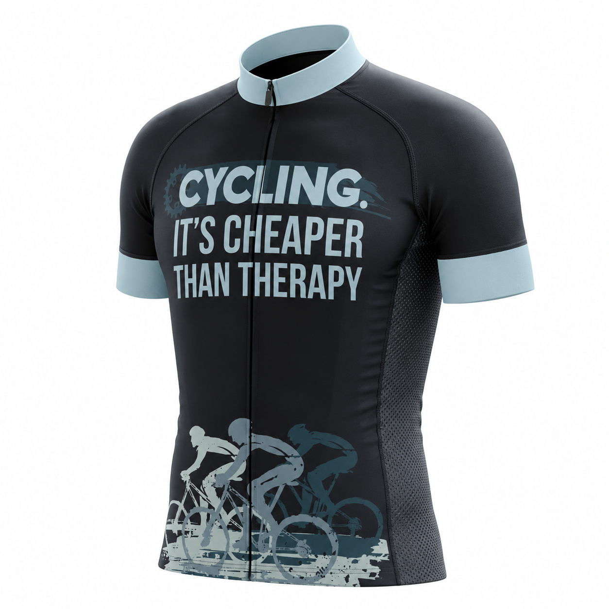 It's Cheaper Than Therapy Cycling Short Sleeve Jersey For Men, Navy Blue Funny Cycling Jerseys CG0814