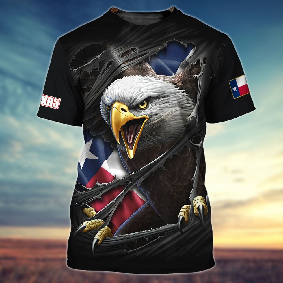 Texan Eagle T Shirt, Texas Eagle Black 3D All Over Print Shirt TO0980