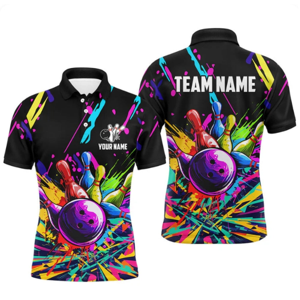 Custom Rainbow Bowling Polo Shirt For Men, Custom Bowling Team Shirts BZ0372