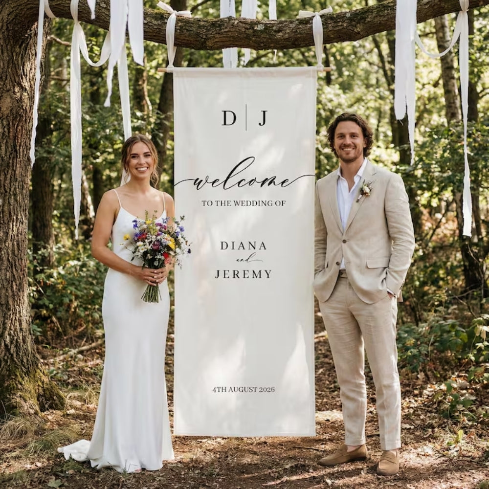 Fabric Wedding Banner Personalized Sign Wedding, Custom Wedding Welcome Sign Banner WD0202