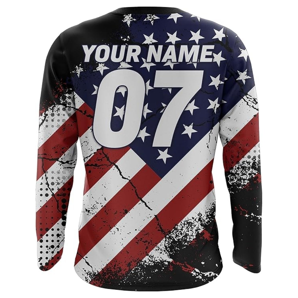 Custom ATV American Flag Long Sleeve Jersey For Men, Custom Patriotic ATV Shirts MZ0052