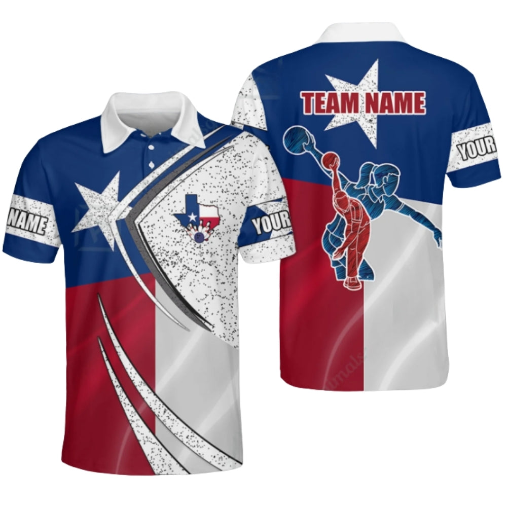 Custom Texas Flag Bowling Polo Shirt For Men, Custom Texas Bowling Team Shirts BZ0373