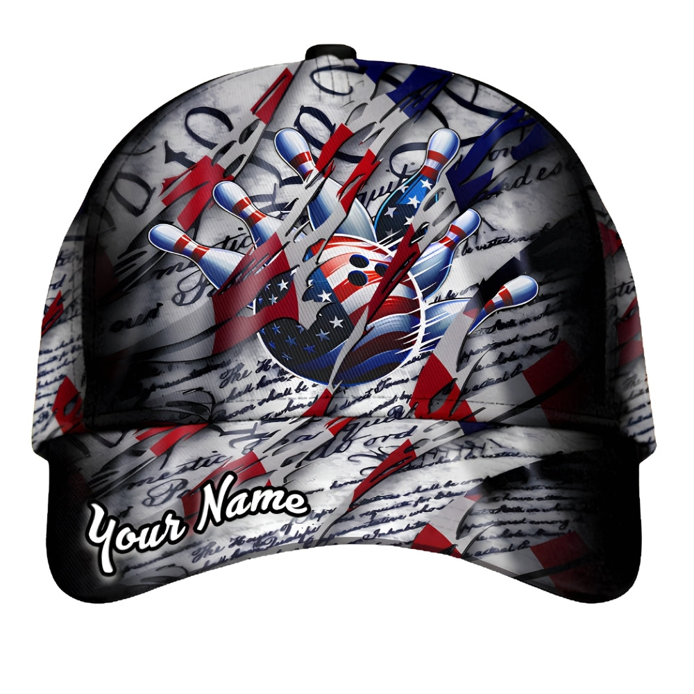 Custom American Flag Bowling Baseball Cap With Name, Custom Patriotic Bowling 3D Printed Cap Hat CP0427
