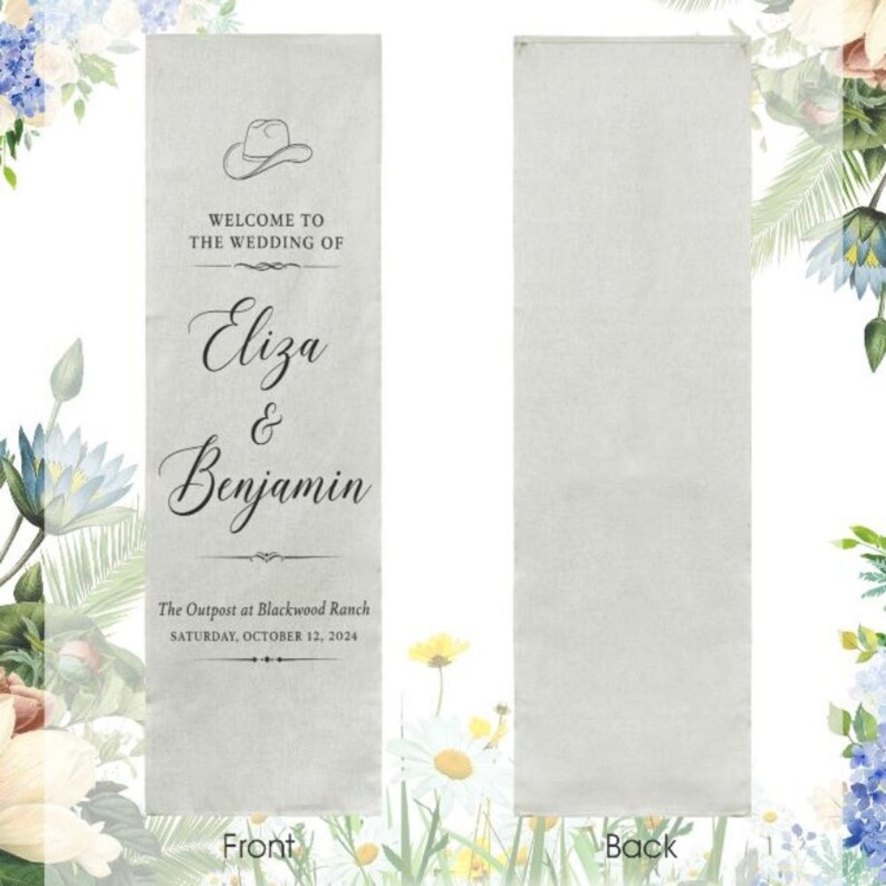 Custom Western Fabric Wedding Welcome Banner, Personalized Western Fabric Welcome Sign WD0204