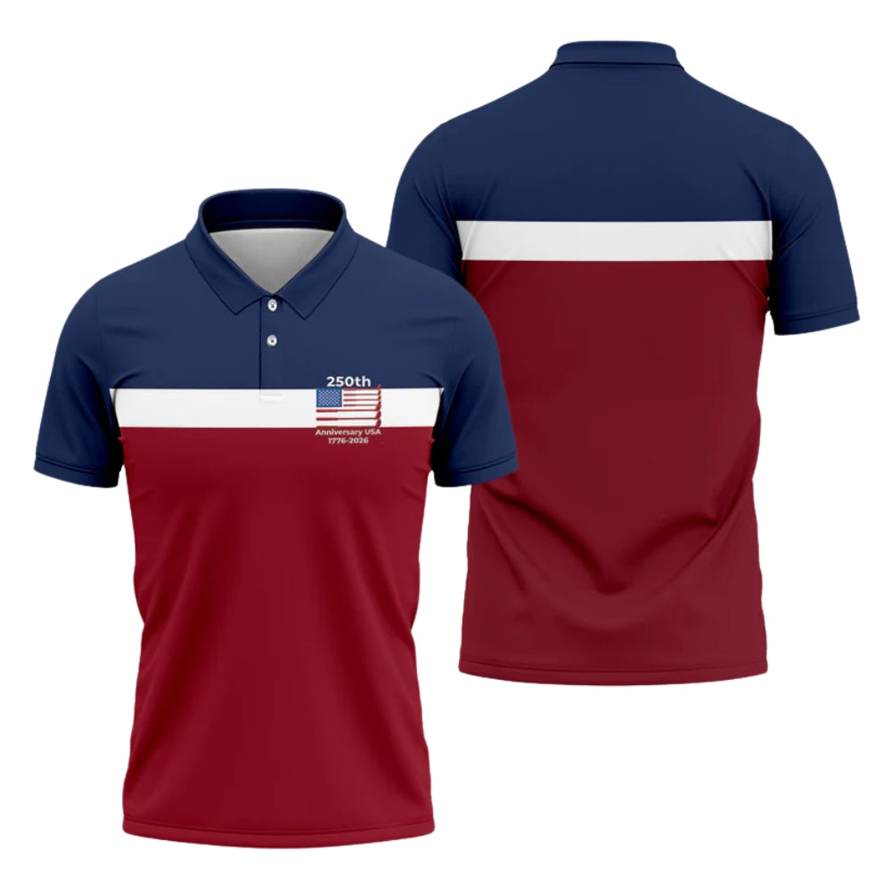 Red White And Blue USA Flag 250 Anniversary Golf Polo Shirt For Men, 4th Of July Patriotic Golf Shirt GZ0233