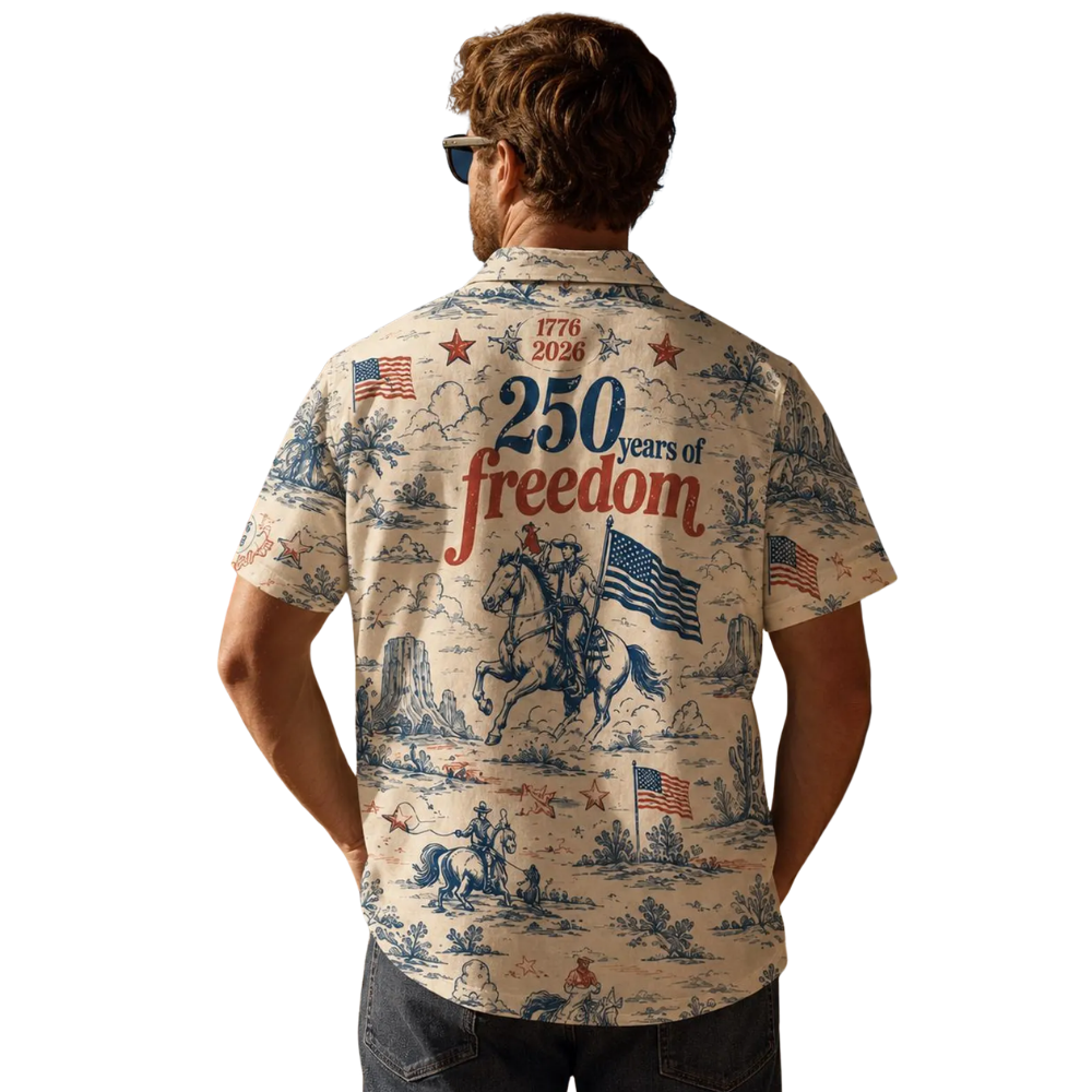 250 Years Of Freedom Vintage Cowboy Hawaiian Shirt For Men Women, Western 4th Of July Hawaiian Shirt HE0469