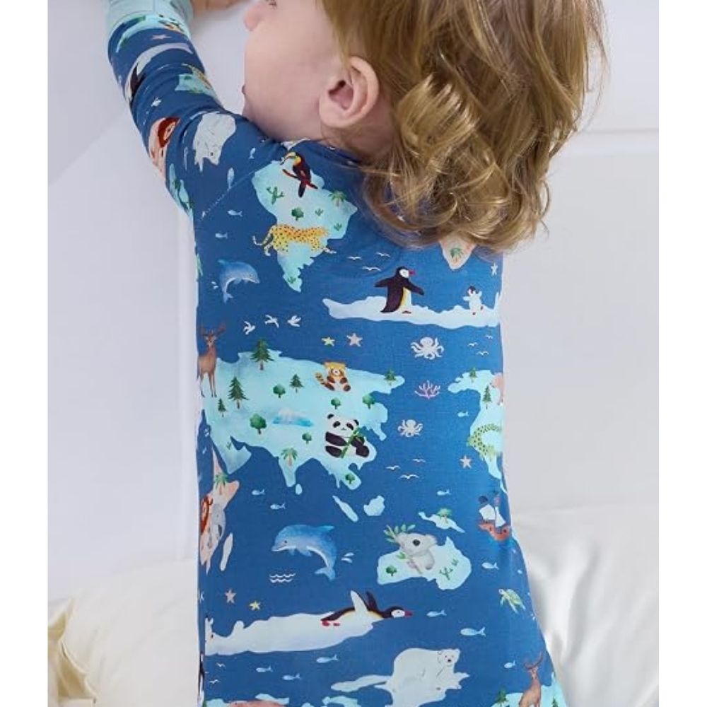 Animal Map Blue Baby Convertible Zippy Romper, Animal Lover Baby Romper Convertible BB0366