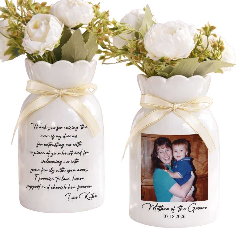 Custom Photo Mother Of The Groom Bloom Vase, Personalized Vase For Mother Of Groom WD0306