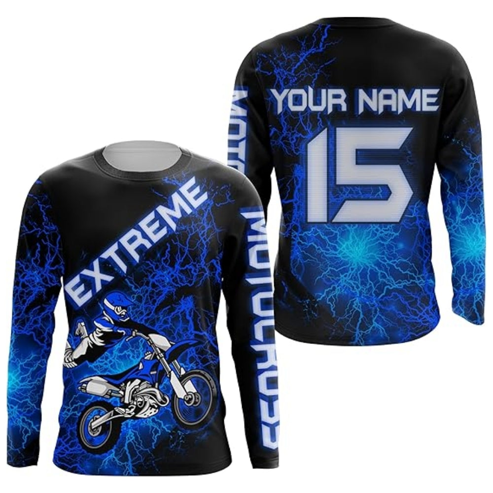 Custom Thunder Lightning Green Motocross Long Sleeve Men Jersey, Custom Thunder Motocross Shirts MZ0054