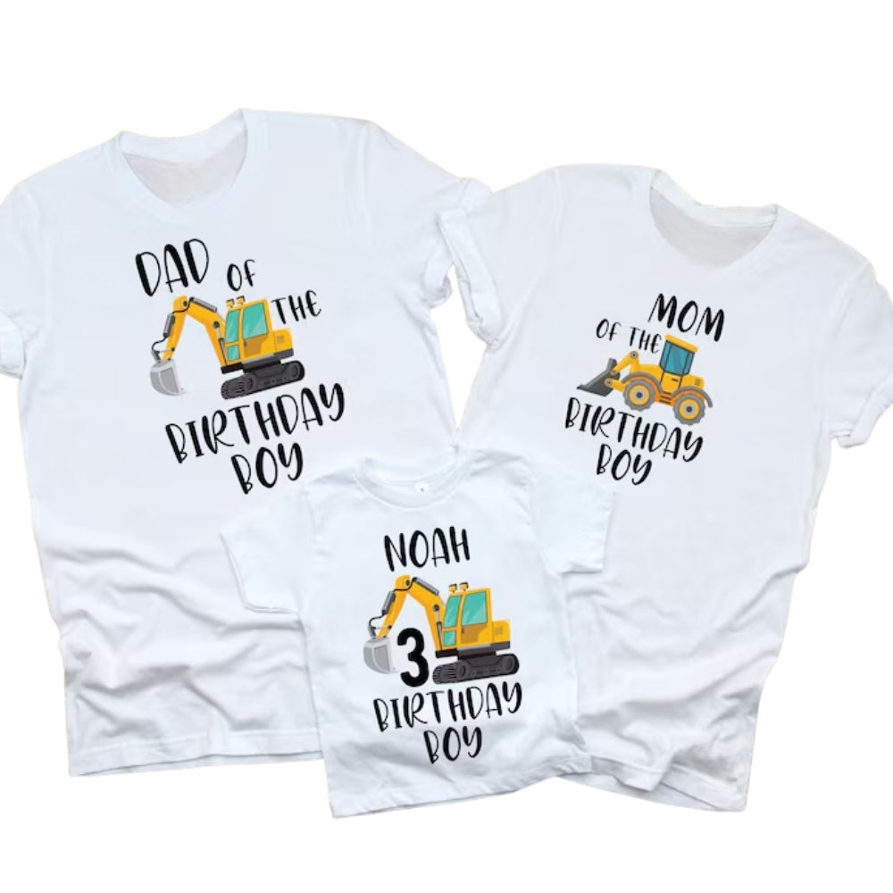 Custom Birthday Boy Construction Matching Family T Shirts, Custom Tractor Birthday Shirts For Family ET0341