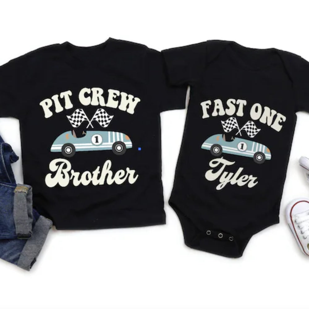 Custom Pit Crew Fast One Matching Family T Shirts For First Birthday, Custom Racing 1st Birthday Family Shirts ET0492