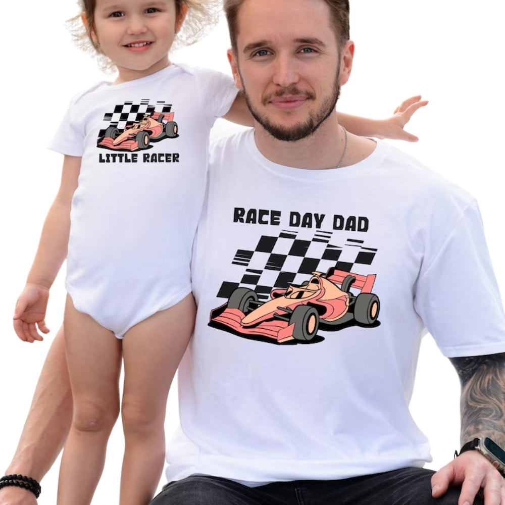 Race Day Dad Little Racer Matching Dad Son T Shirts, Racing Car Matching Dad Shirts ET0930