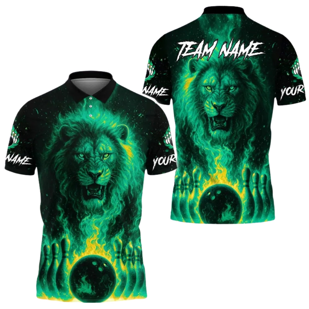 Custom Lion Flaming Men's Bowling Polo Shirt, Custom Lion Bowling Shirts For Team BE0167