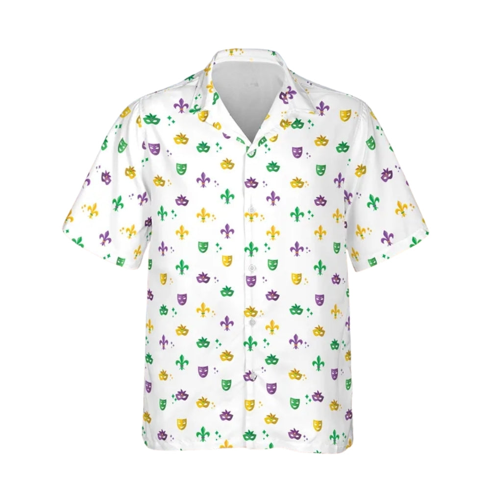 Fleur de Lis And Masks Mardi Gras Hawaiian Shirt Men Women, Mardi Gras Hawaiian Shirts HE0003