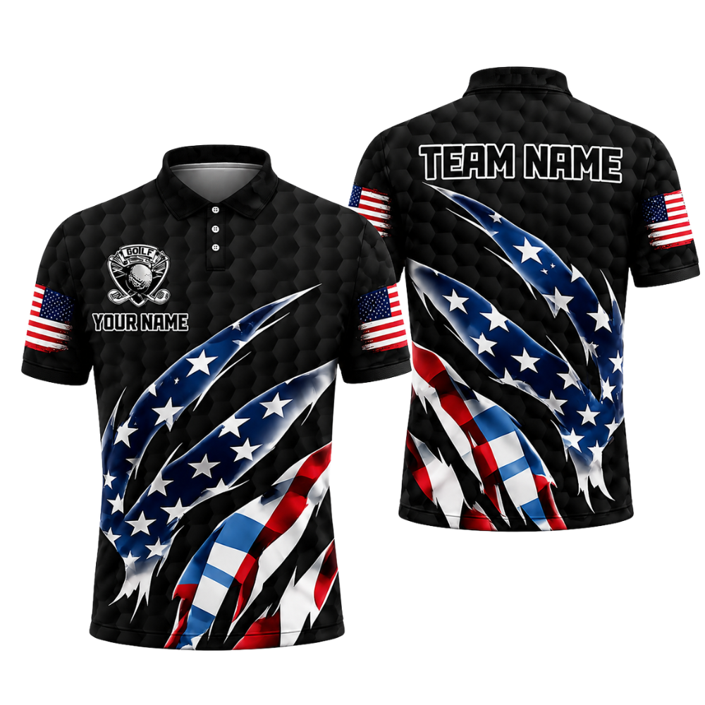 Custom American Flag Grunge Golf Polo Shirt Men, Custom Patriotic Golf Team Shirts GZ0276