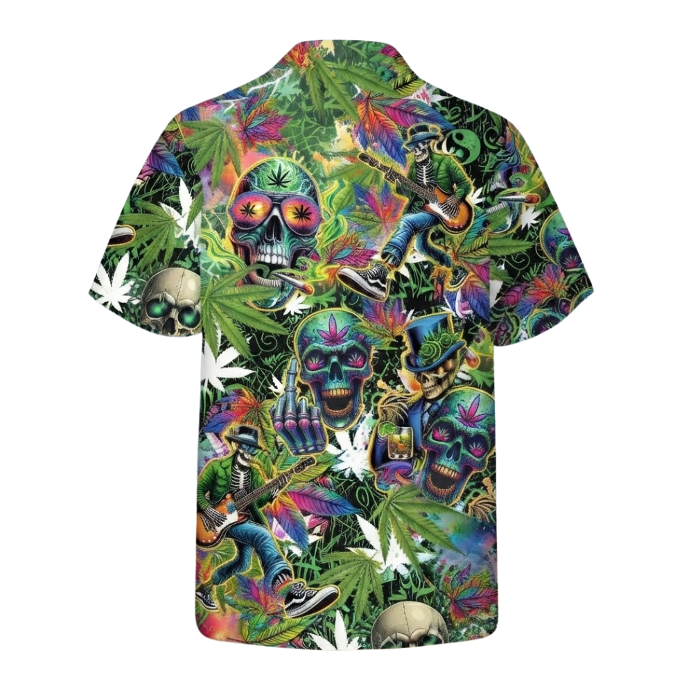 Skeleton Rock And Roll Green Hawaiian Shirt For Men, Skull Hawaiian Shirts HE0585