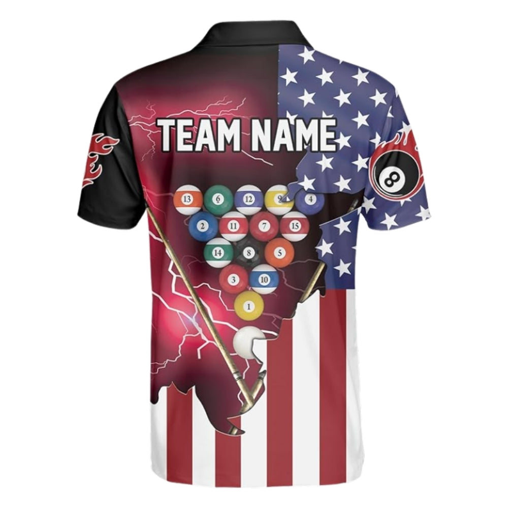 Custom Men's 8 Ball USA Flag Billiard Polo Shirt, Custom Patriotic Billiard Shirts For Team BIZ0232