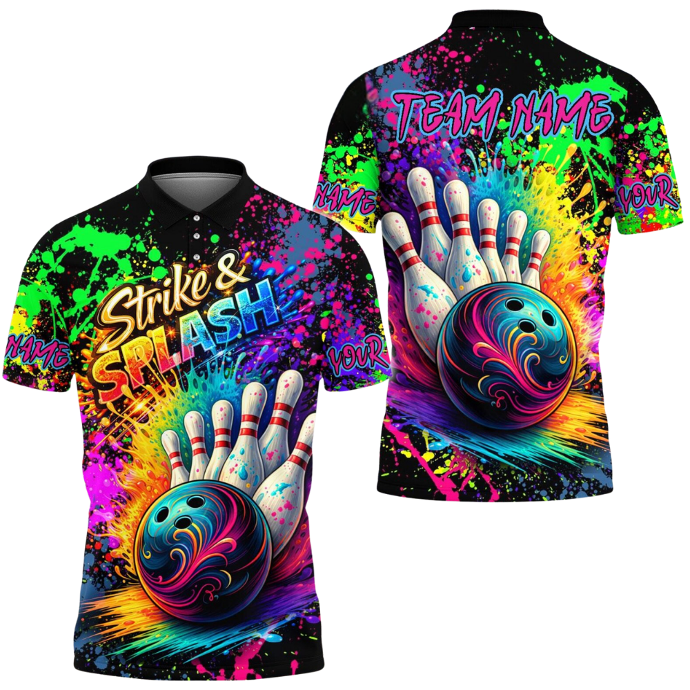 Strike & Splash Custom Colorful Mens Bowling Team Shirts, Custom Multicolor Bowling Shirts BE0204