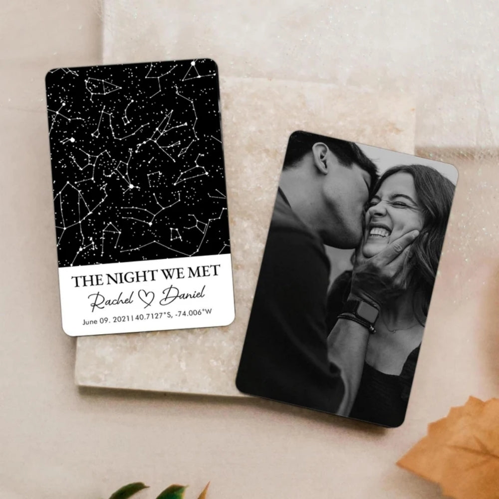 The Night We Met Custom Couple Photo Star Map Constellation Metal Wallet Card, Custom Anniversary Wedding Wallet Card For Husband WD0079