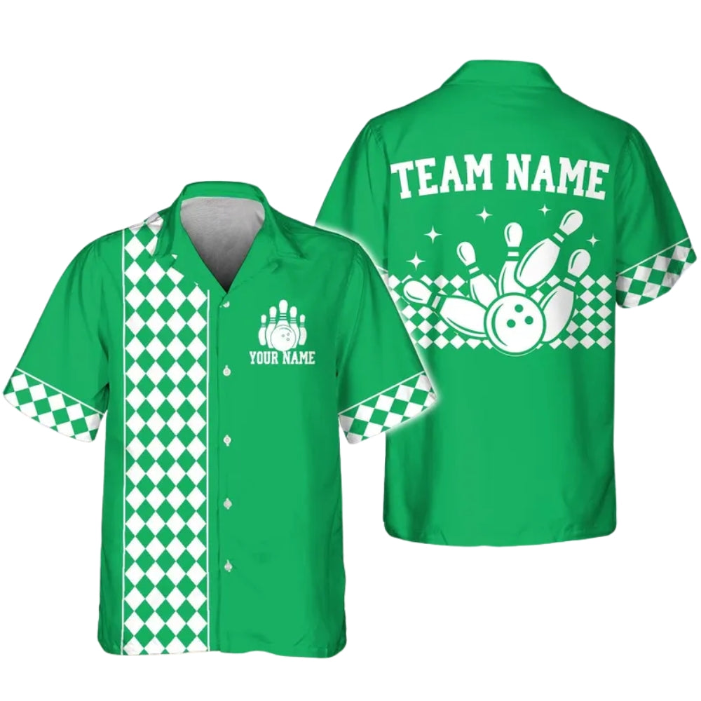 Custom Checkered Retro Bowling Red Hawaiian Shirt Men Women, Custom Retro Bowling Team Shirts BE0170