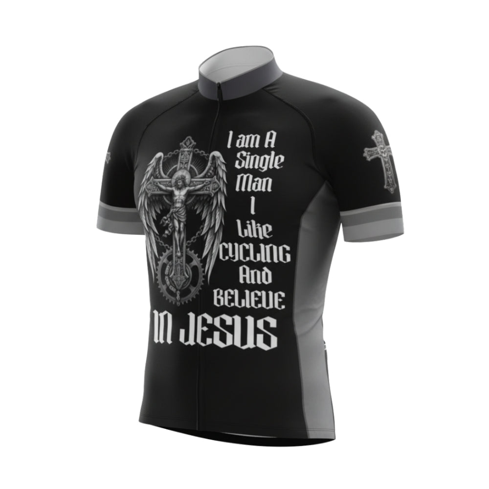 I Am A Single Man I Like Cycling And Believe In Jesus Cross Cycling Short Sleeve Jersey Mens, Faith Christian Cycling Jerseys CG0536