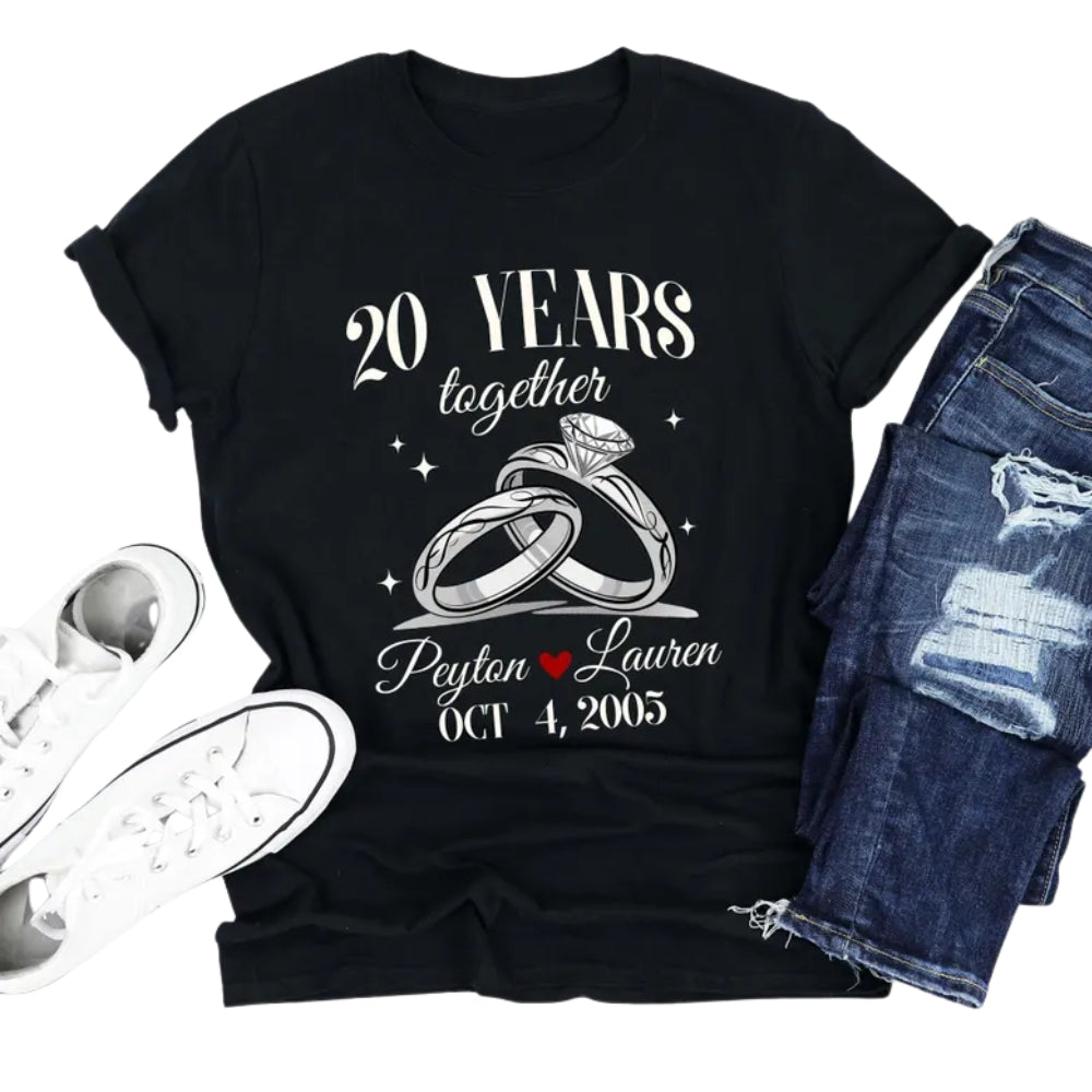 Personalized 20 Years Together Anniversary Matching Couple T Shirts, Custom Anniversary Husband Wife Matching Shirts ET0771