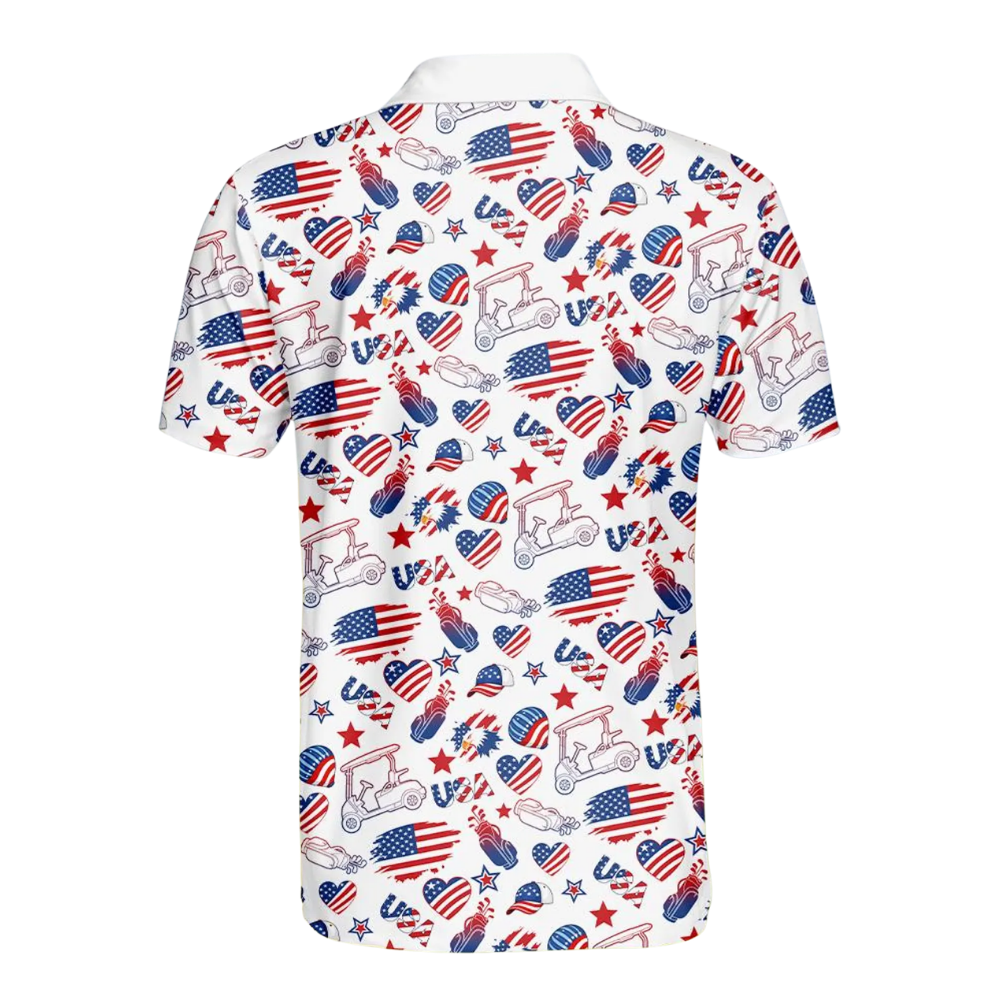 Golf Pattern American Flag Mens Golf Polo Shirt, Patriotic Fourth Of July Golf Shirts GE0566