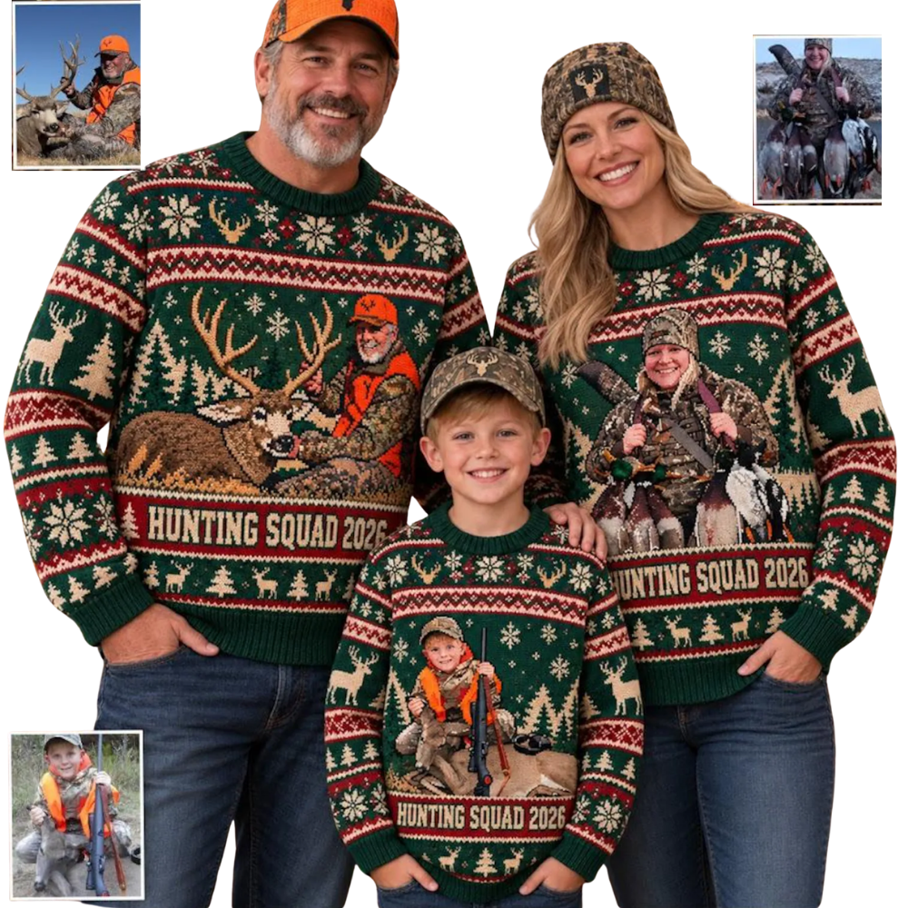 Run Run Rodolph Custom Hunting Photo Ugly Christmas Sweatshirt, Personalized Christmas Hunting Lover Ugly Sweater 2D1281